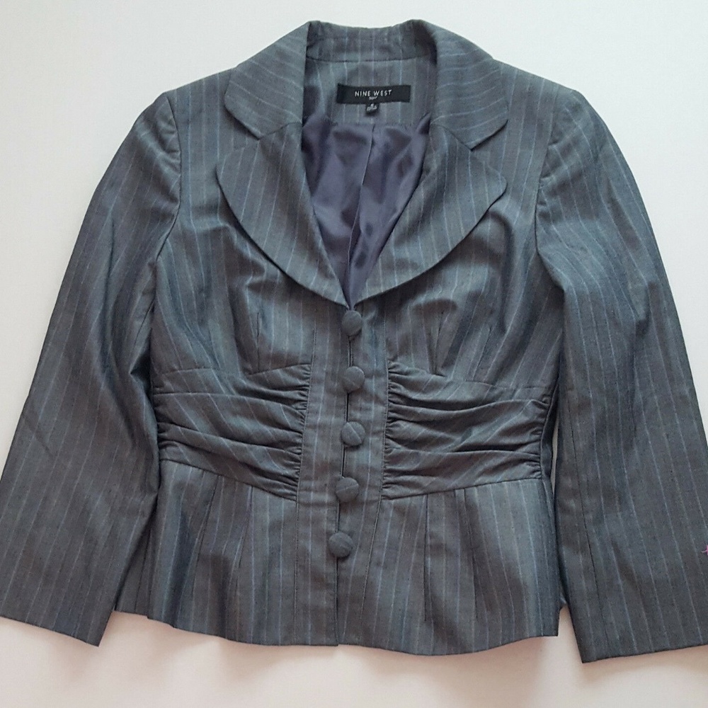Nine West Womens Size 6 Striped Gray Blazer Coat